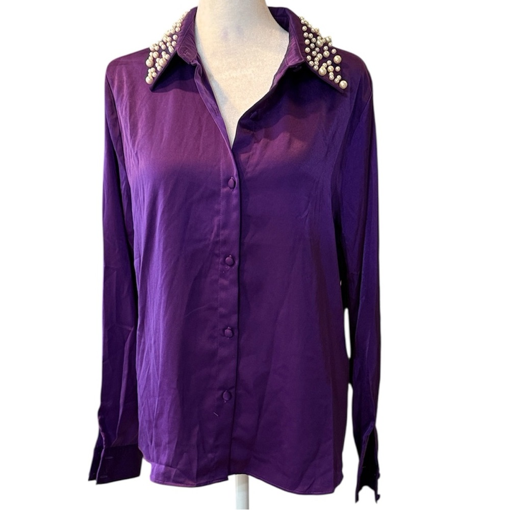 Milk & Honey Woman's‎ Purple Button Down Blouse Pearl Collar Medium NWT